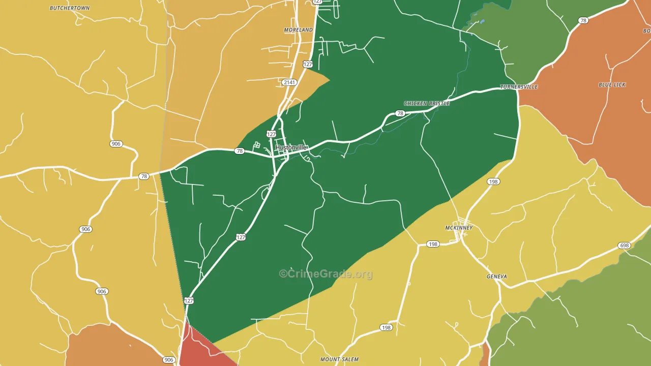 Hustonville, KY Map of Assault Rates