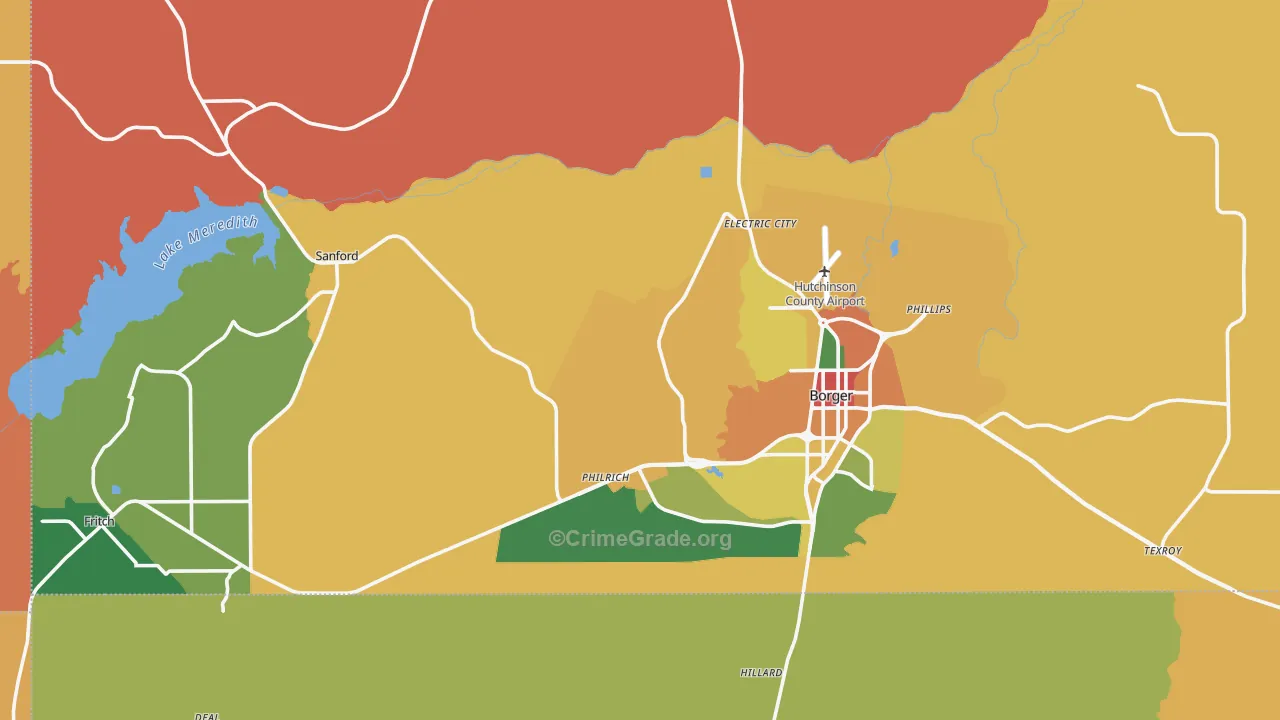Hutchinson County, TX Map of Assault Rates