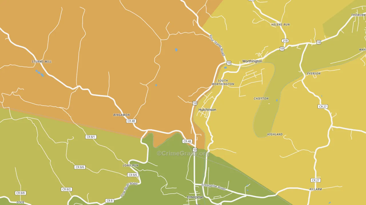 Hutchinson, WV Map of Assault Rates