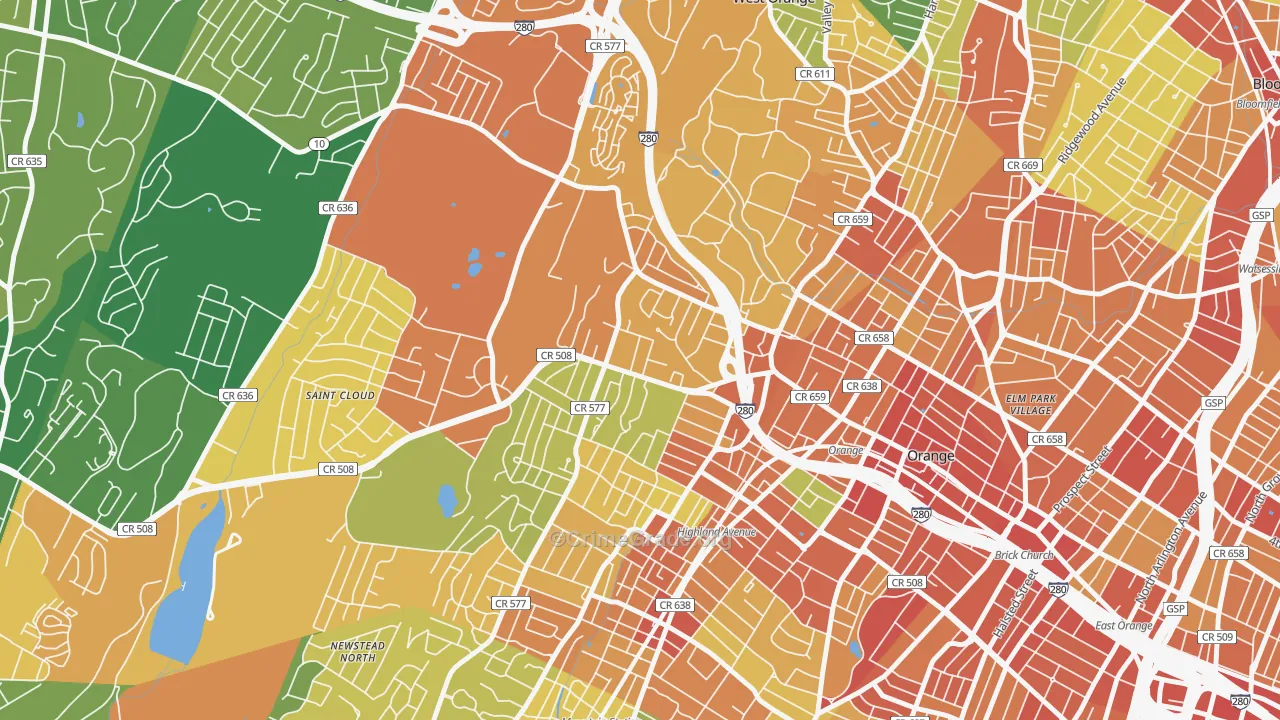 Hutton Park, West Orange, NJ Map of Assault Rates
