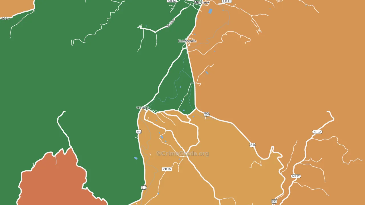 Huttonsville, WV Map of Assault Rates
