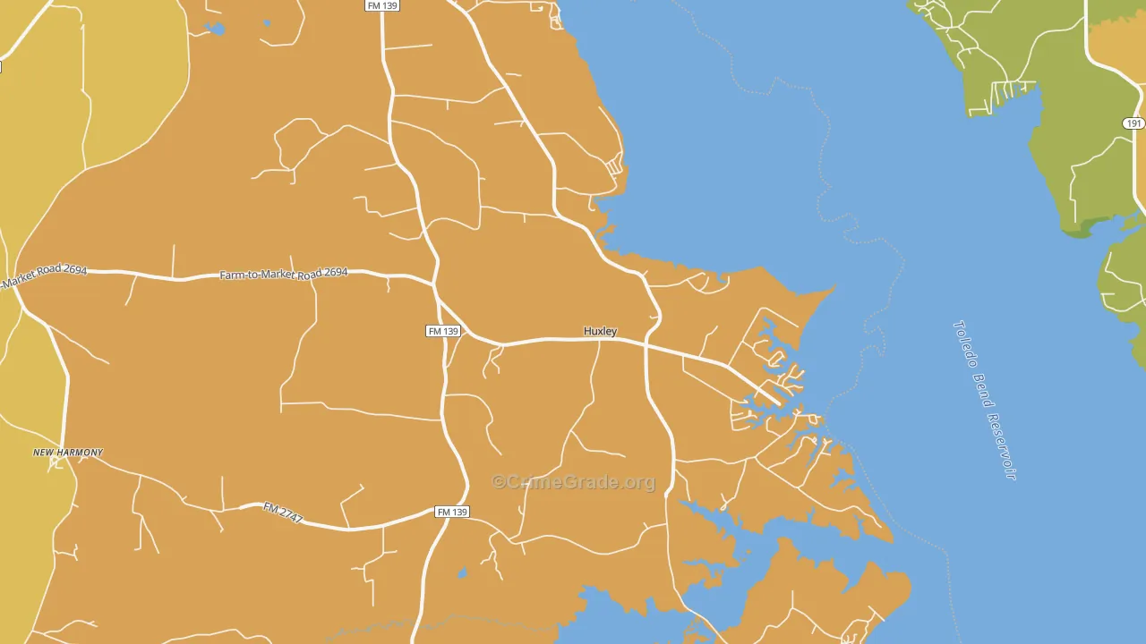 Huxley, TX Map of Assault Rates