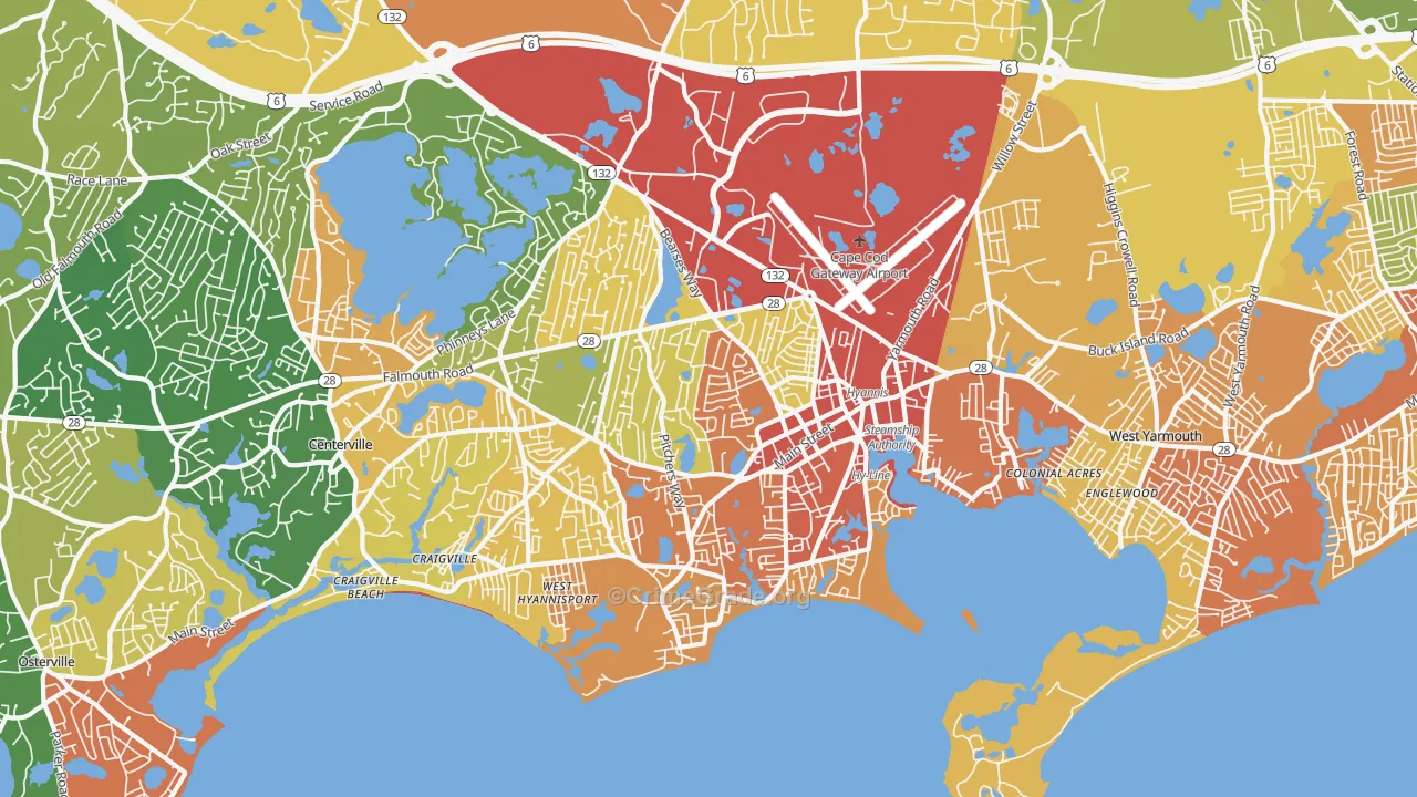 Hyannis, Barnstable Town, MA Map of Assault Rates