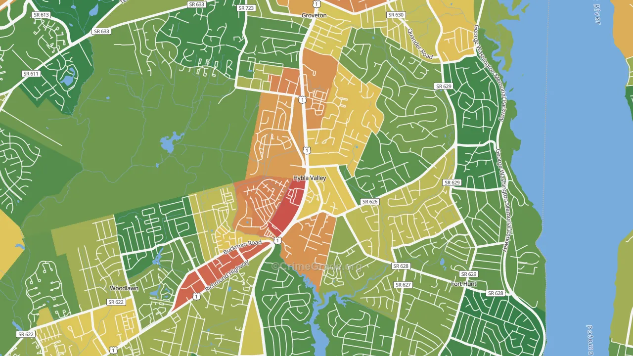 Hybla Valley, Alexandria, VA Map of Assault Rates
