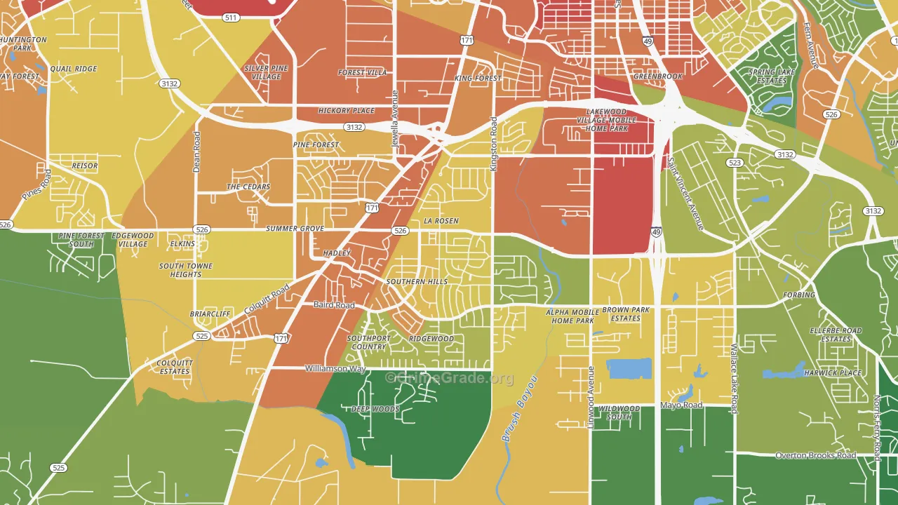 Hyde Park-Brookwood-Southern Hills, Shreveport, LA Map of Assault Rates