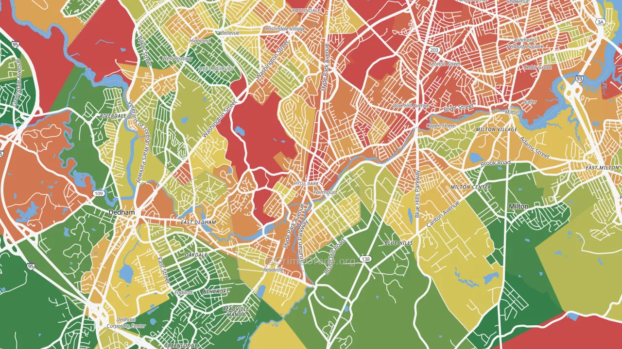 Hyde Park, MA Map of Assault Rates