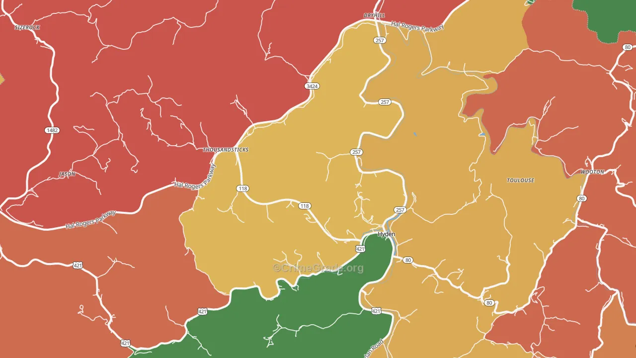 Hyden, KY Map of Assault Rates