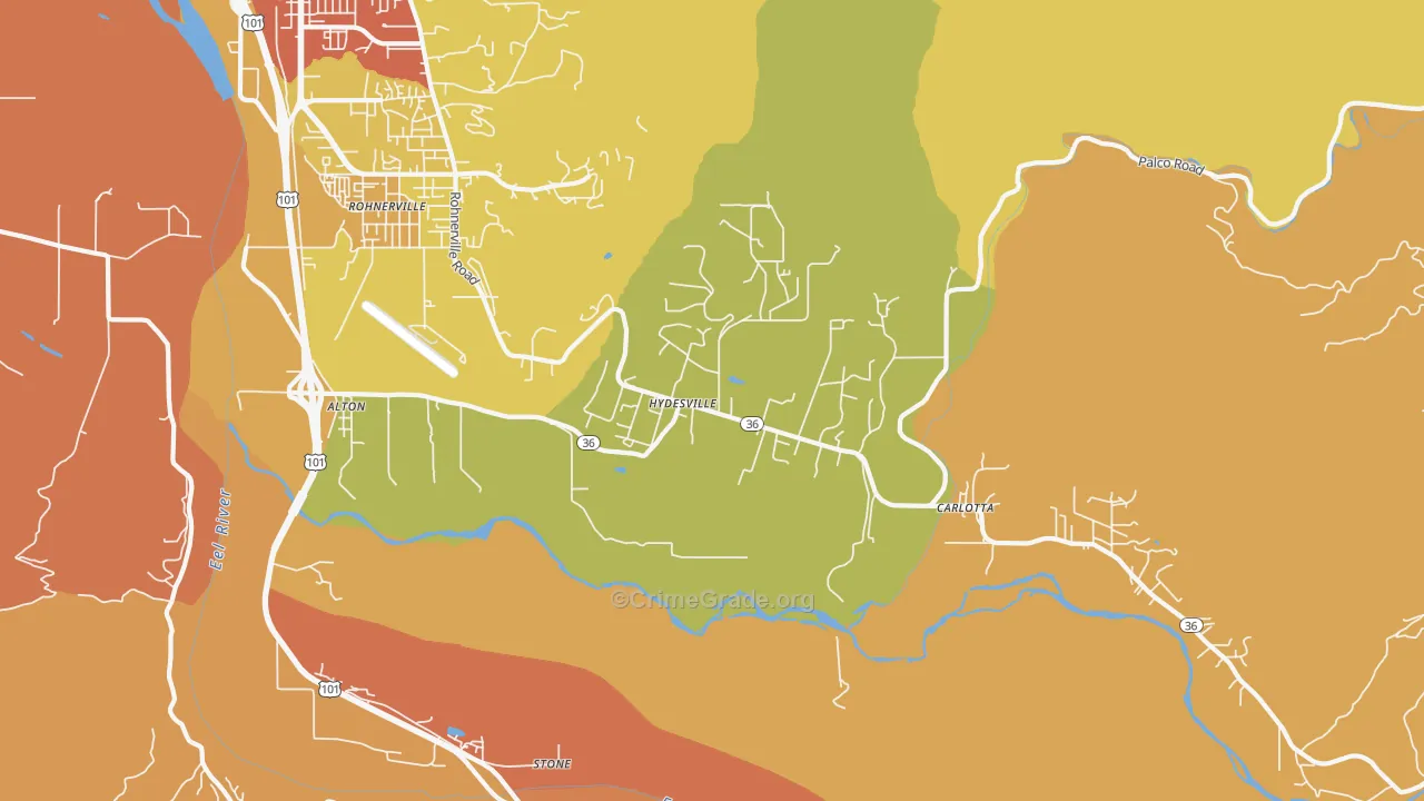 Hydesville, CA Map of Assault Rates