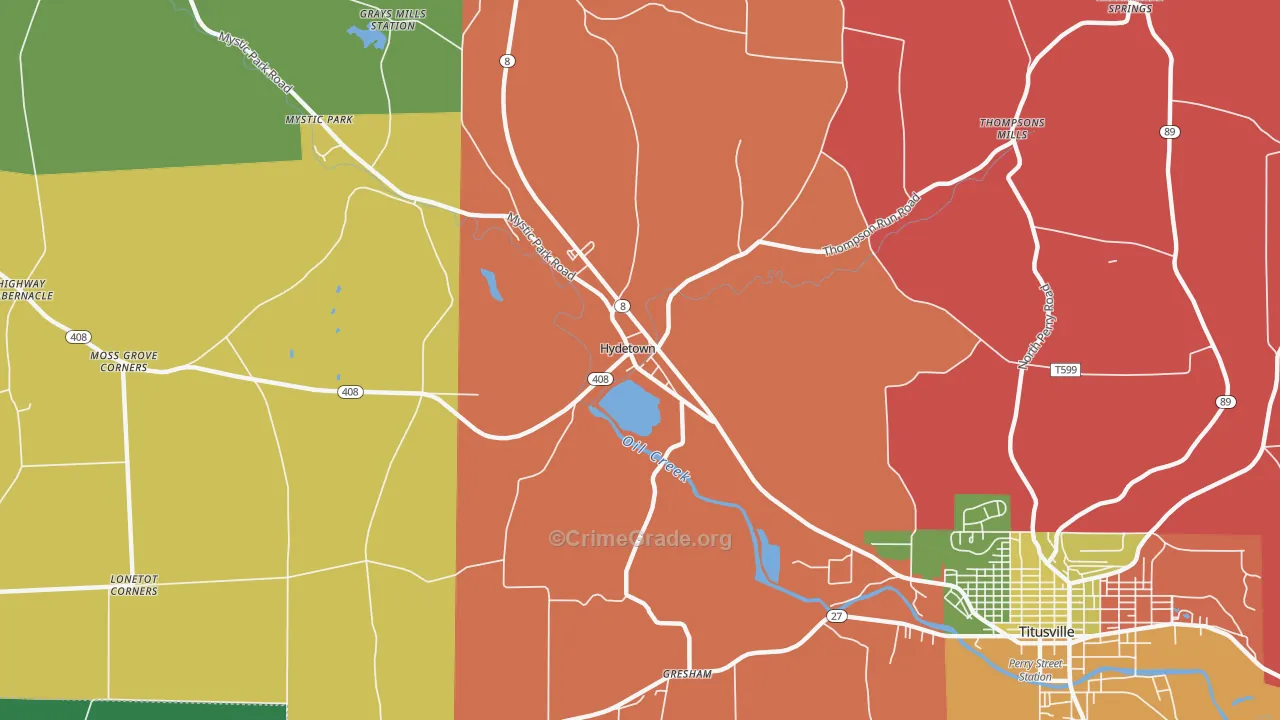 Hydetown, PA Map of Assault Rates