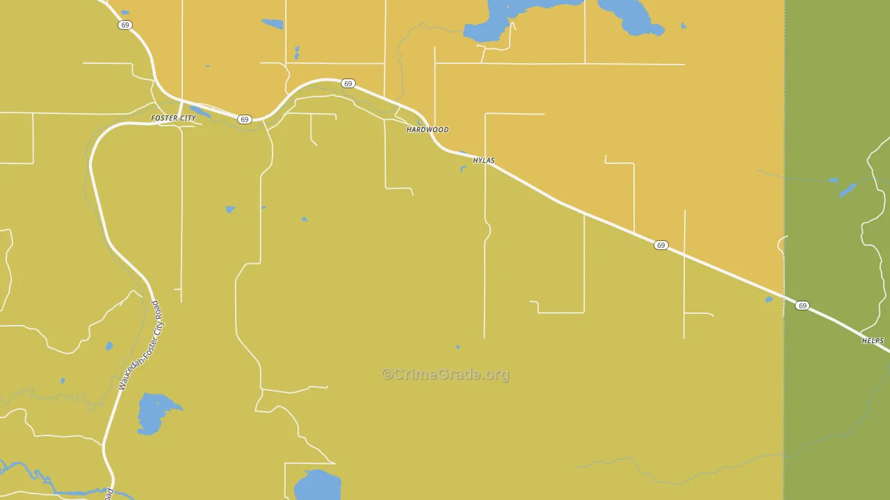 Hylas, MI Map of Assault Rates
