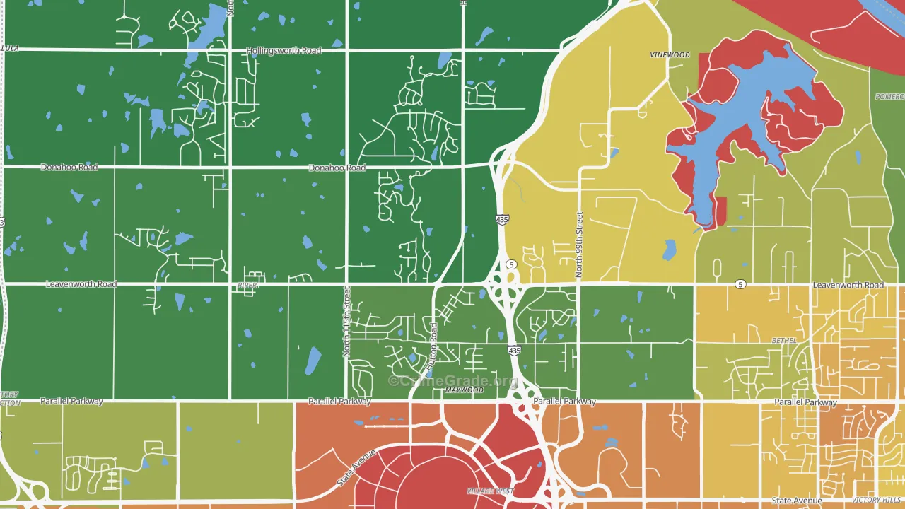I-435 West KC-KS, Kansas City, KS Map of Assault Rates