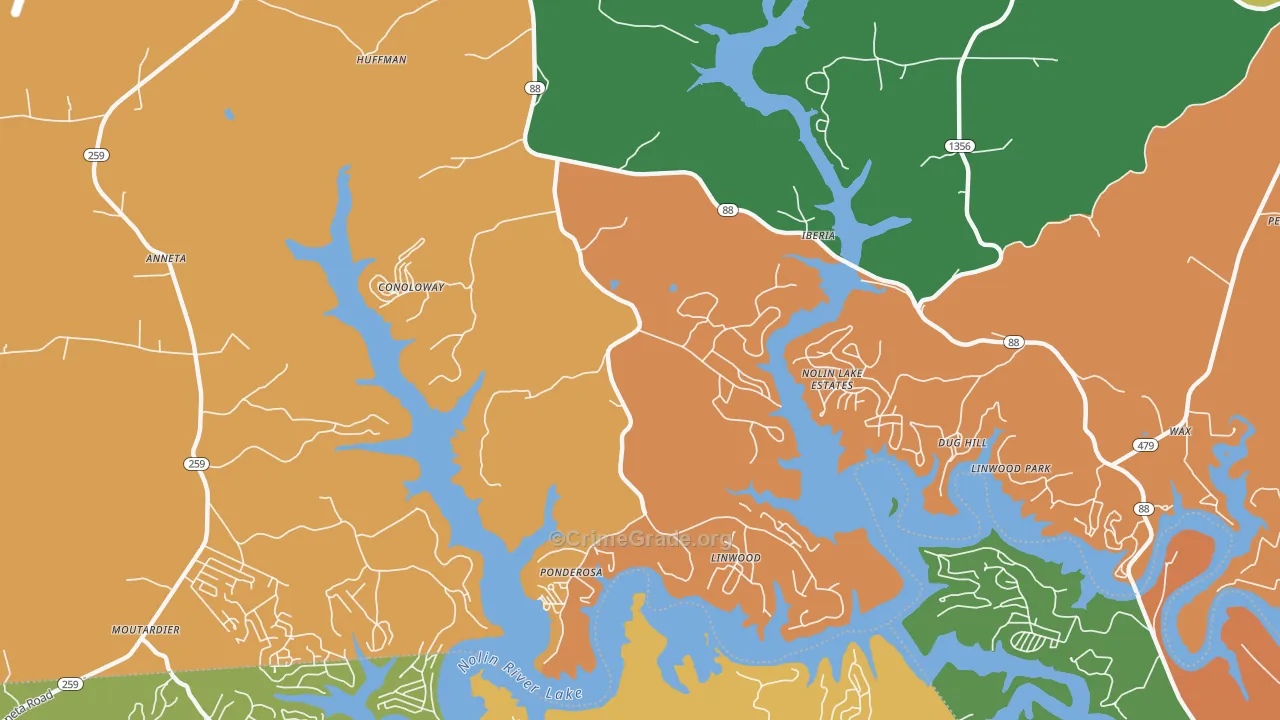 Iberia, KY Map of Assault Rates
