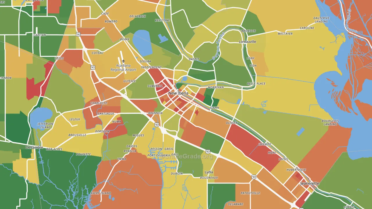 Iberia Parish, LA Map of Assault Rates