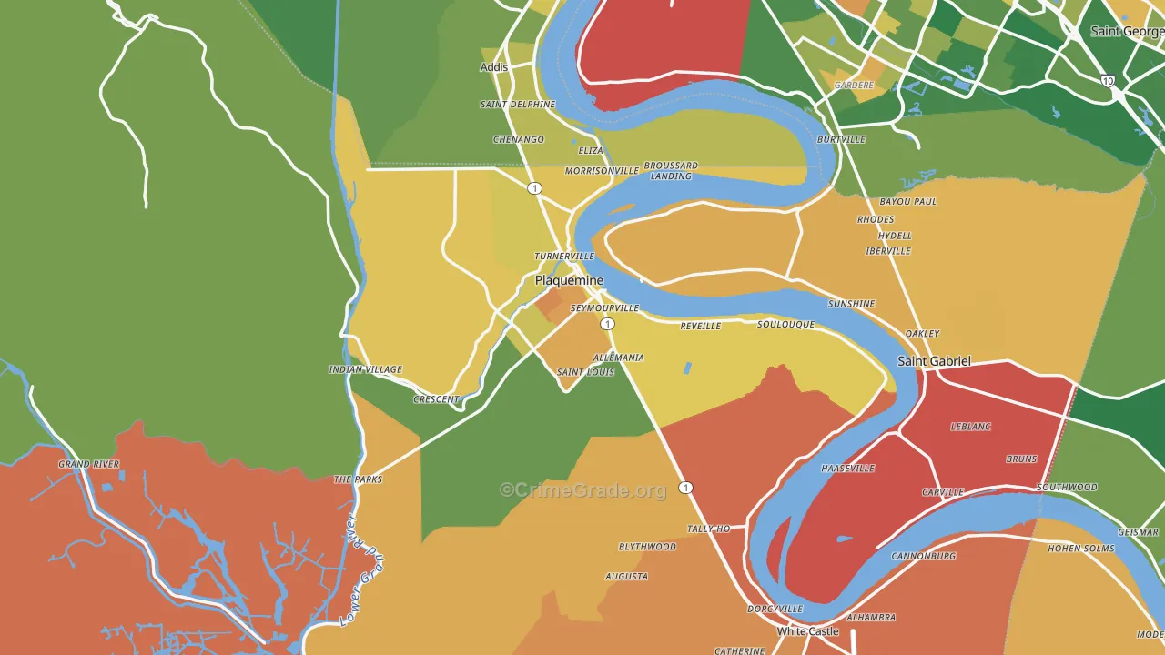Iberville Parish, LA Map of Assault Rates