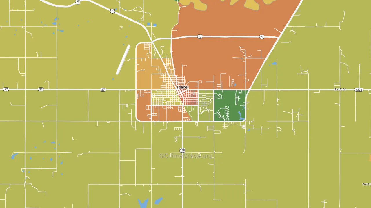 Idabel, OK Map of Assault Rates