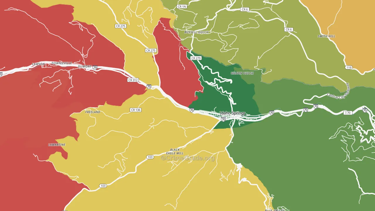 Idaho Springs, CO Map of Assault Rates