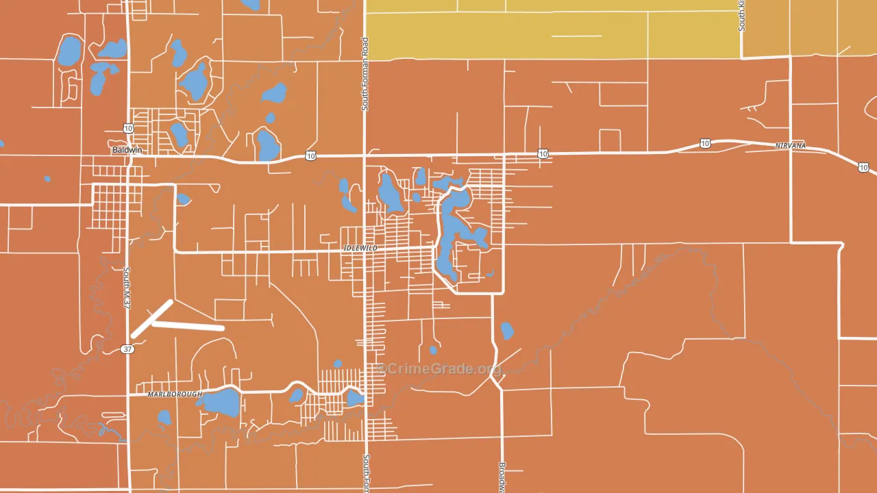 Idlewild, MI Map of Assault Rates