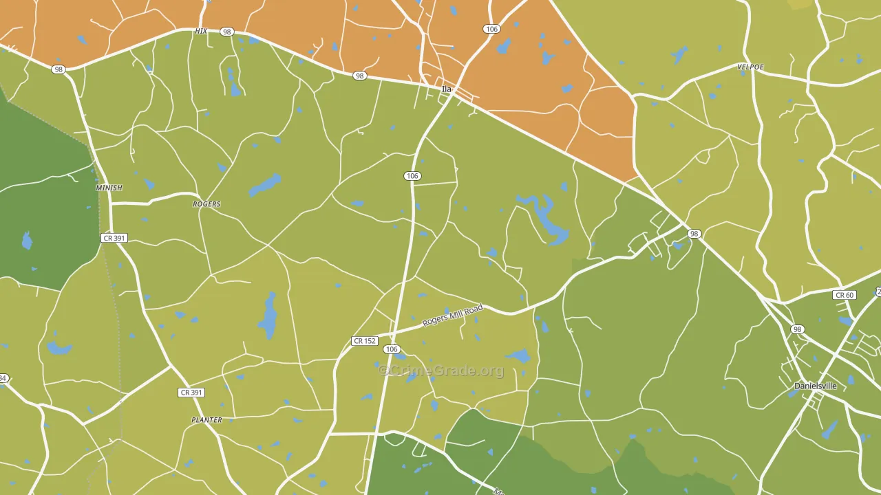 Ila, GA Map of Assault Rates