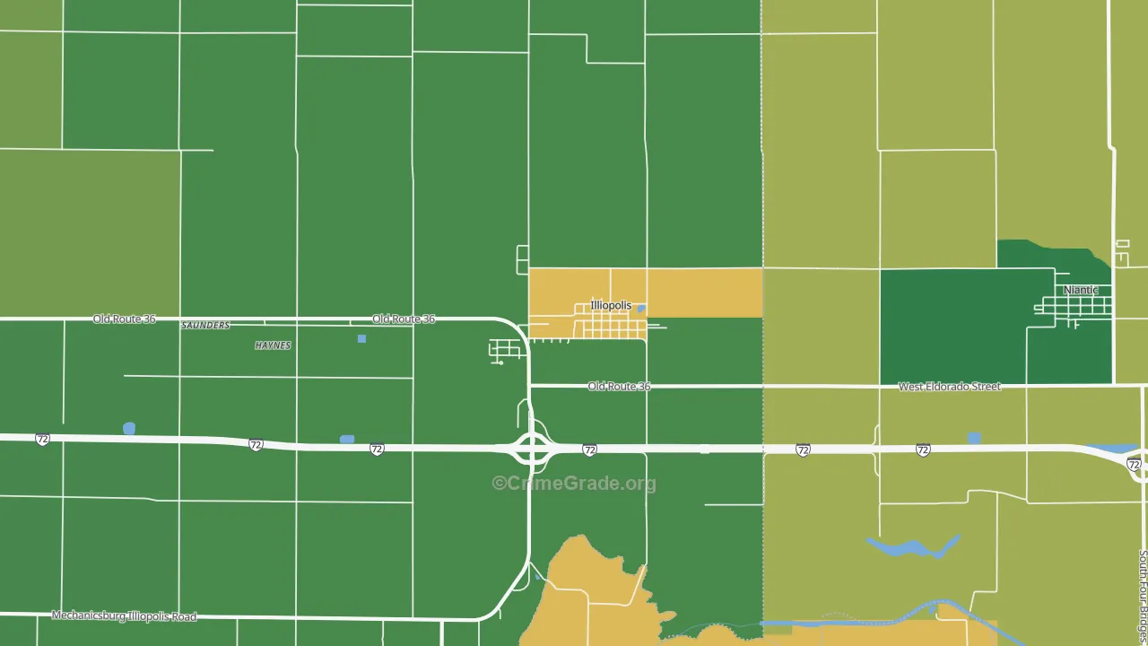 Illiopolis, IL Map of Assault Rates