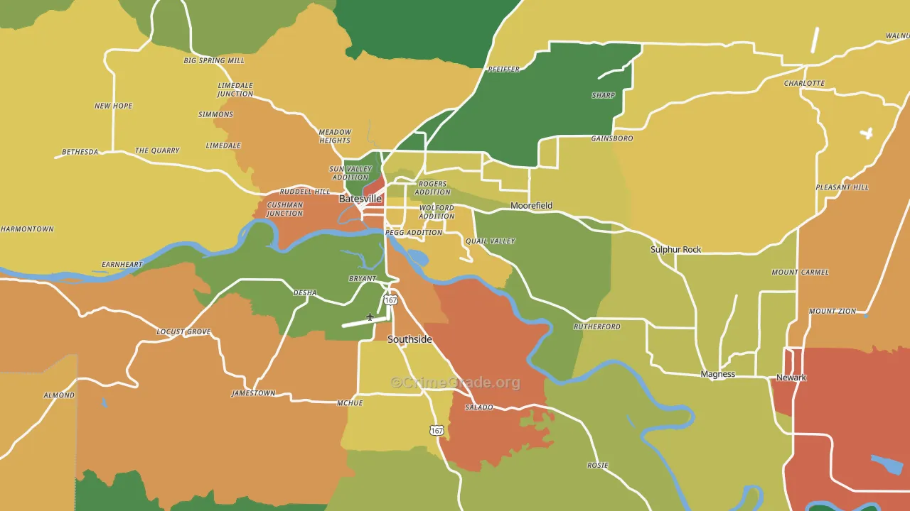 Independence County, AR Map of Assault Rates