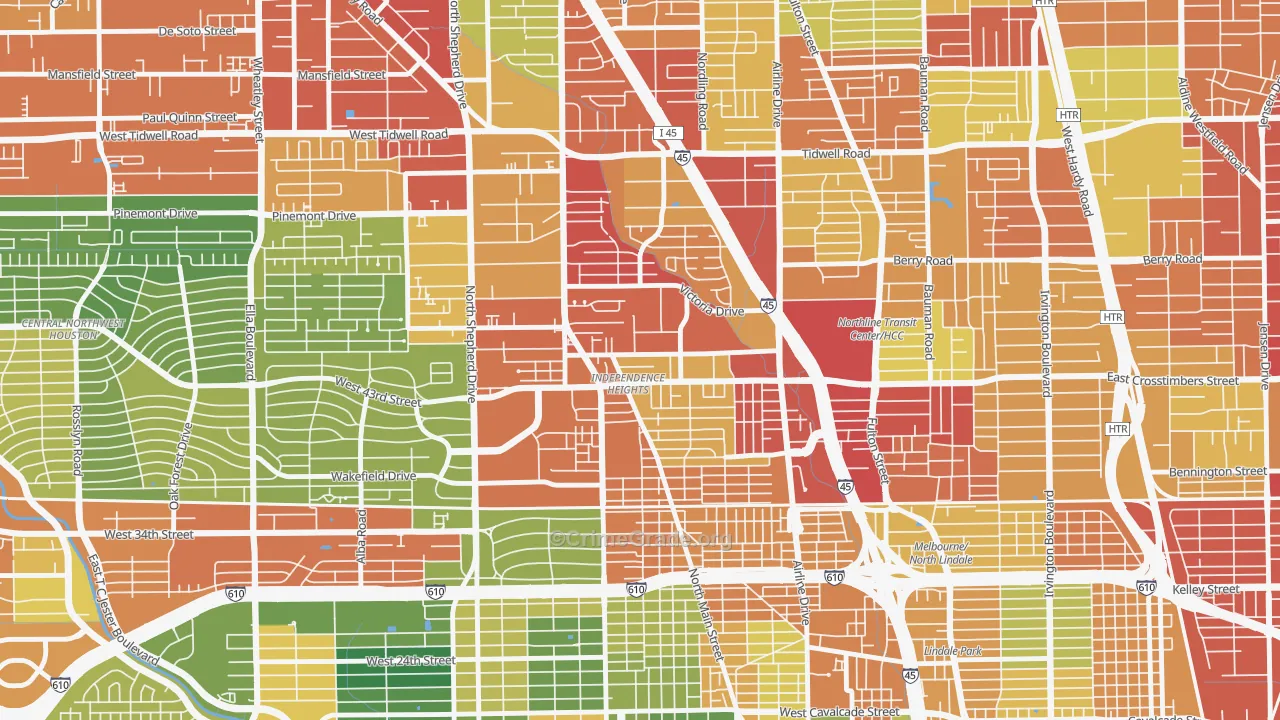 Independence Heights, Houston, TX Map of Assault Rates