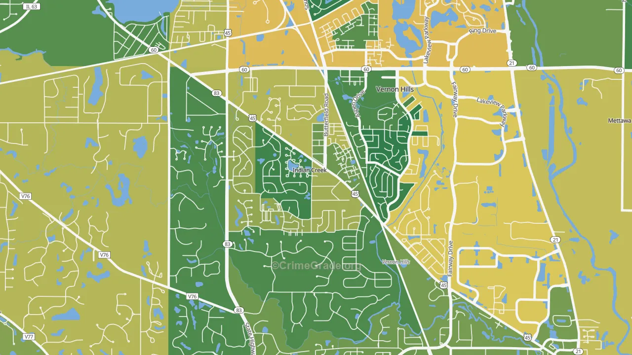 Indian Creek, IL Map of Assault Rates