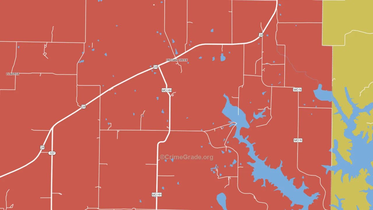 Indian Creek, MO Map of Assault Rates