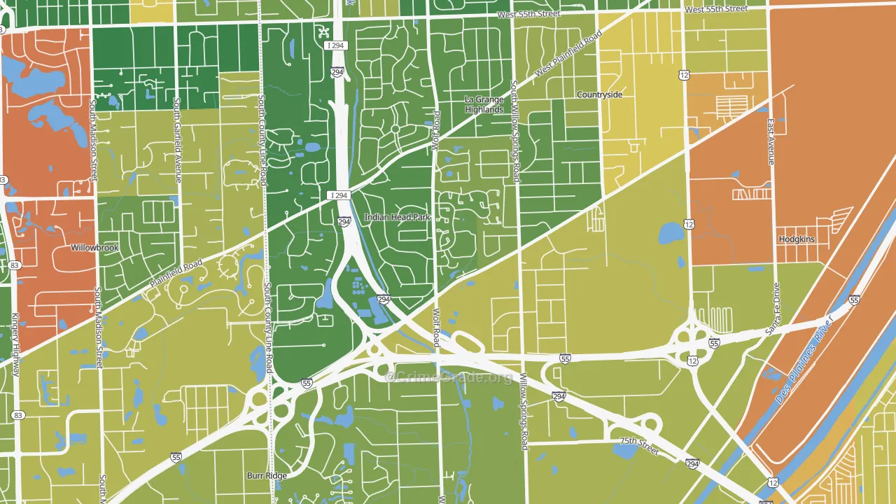 Indian Head Park, IL Map of Assault Rates