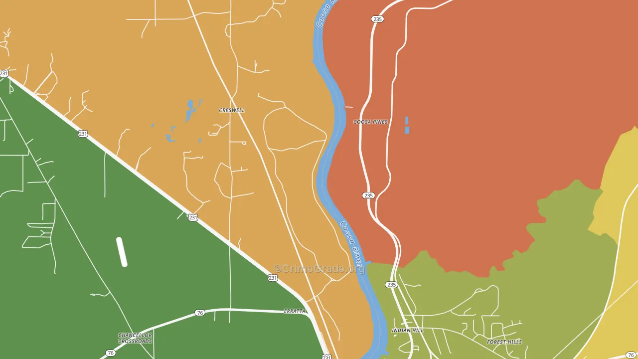 Indian Hill, AL Map of Assault Rates