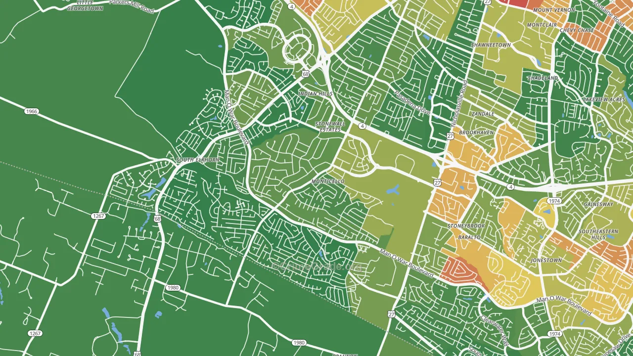 Indian Hills-Stonewall Estates-Monticello, Lexington, KY Map of Assault Rates