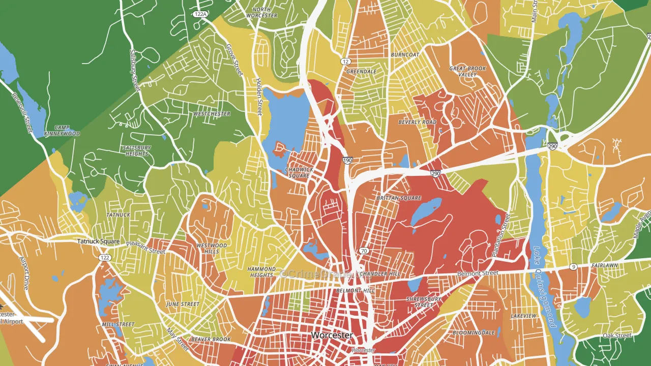 Indian Lake East, Worcester, MA Map of Assault Rates