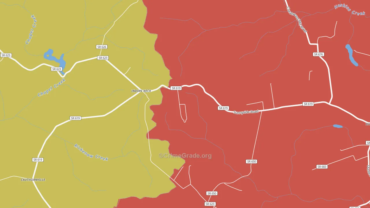 Indian Neck, VA Map of Assault Rates