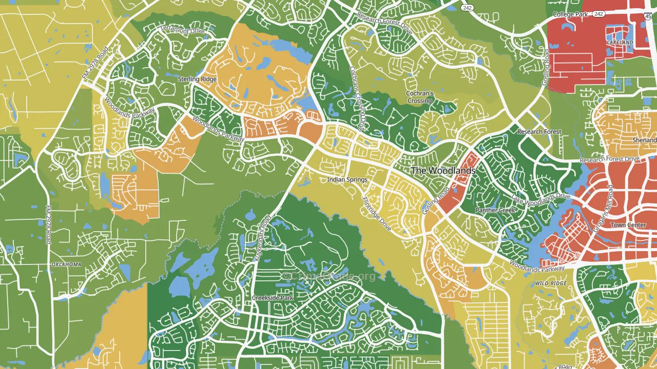 Indian Springs, The Woodlands, TX Map of Assault Rates
