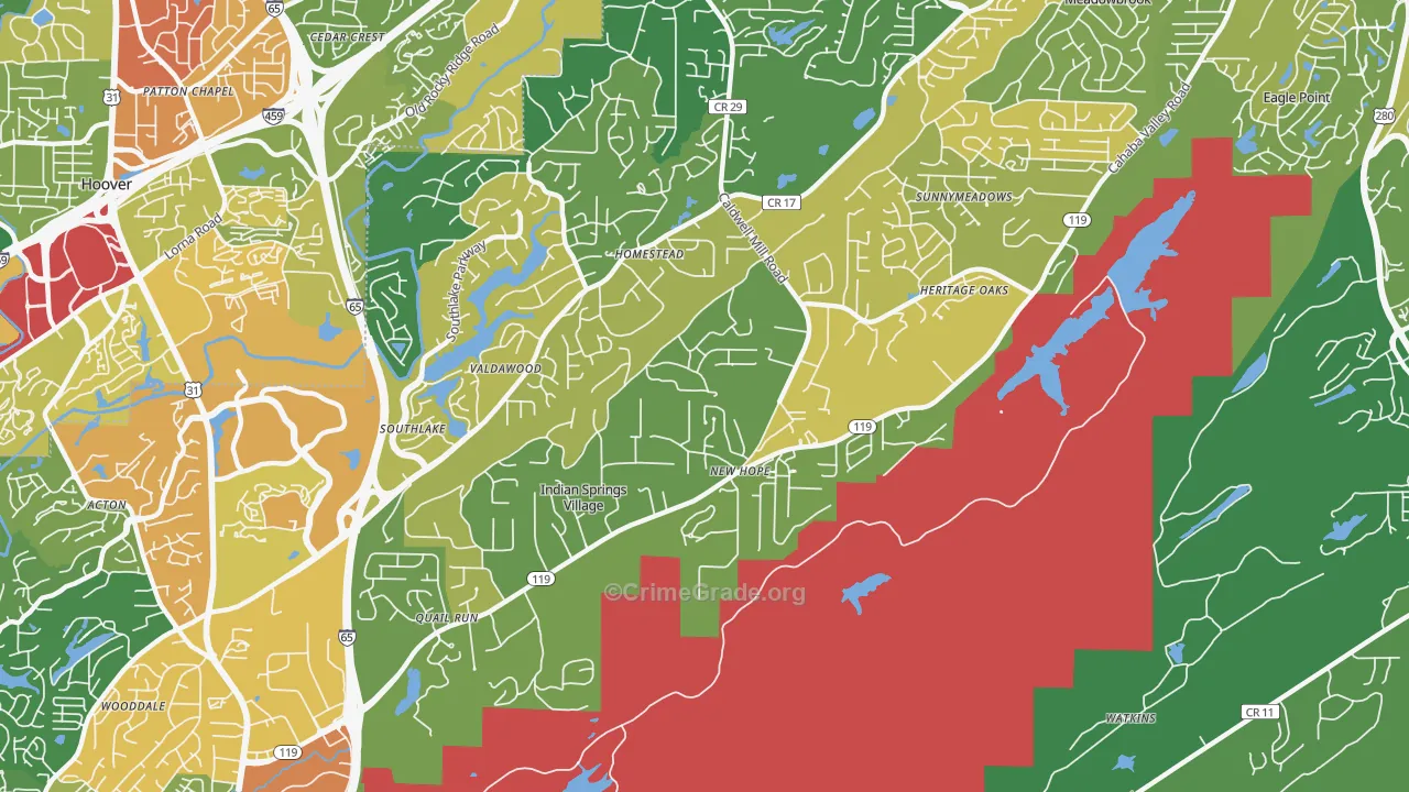 Indian Springs Village, AL Map of Assault Rates