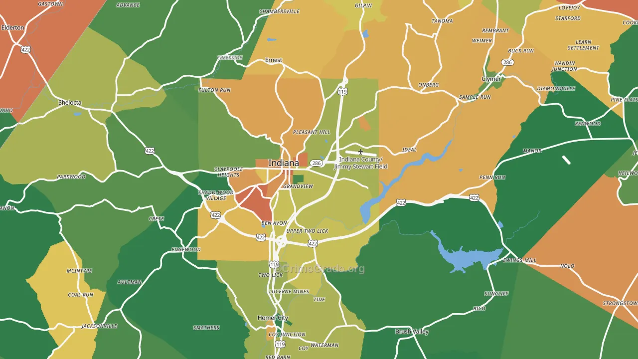 Indiana County, PA Map of Assault Rates