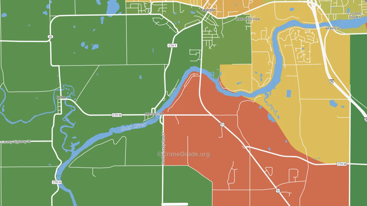 Indianford, WI Map of Assault Rates