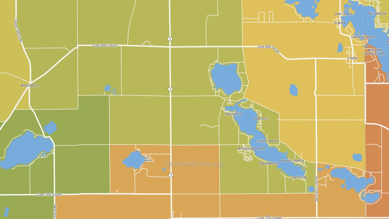Indianola, IN Map of Assault Rates