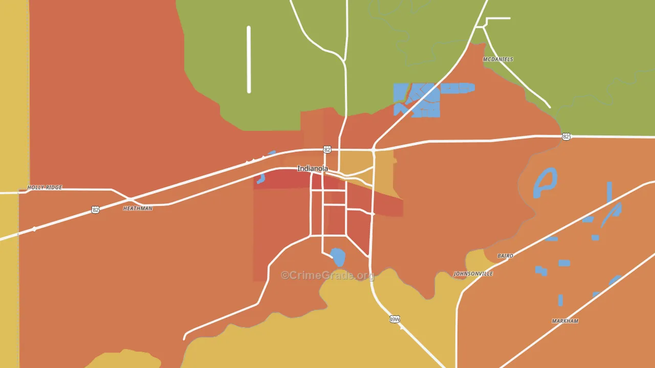 Indianola, MS Map of Assault Rates