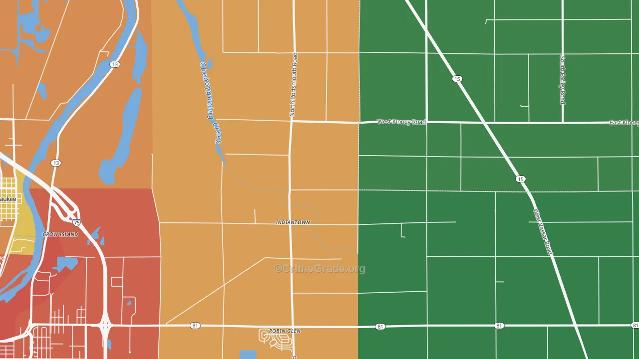 Indiantown, MI Map of Assault Rates