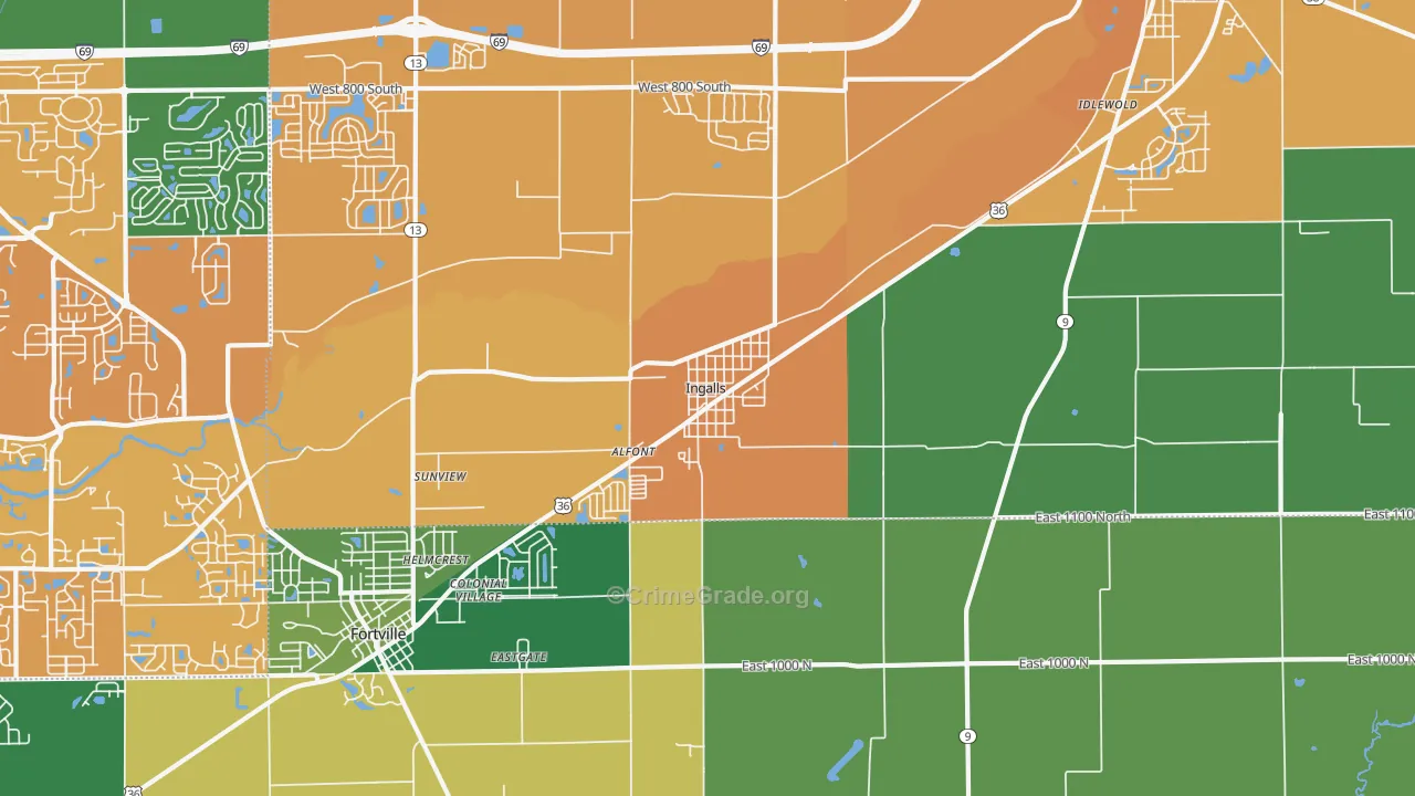 Ingalls, IN Map of Assault Rates
