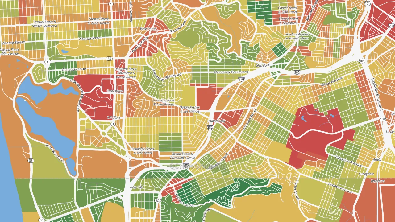 Ingleside, San Francisco, CA Map of Assault Rates
