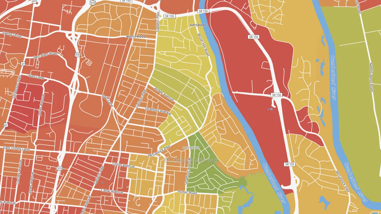 Inglewood-Riverwood, Nashville, TN Map of Assault Rates
