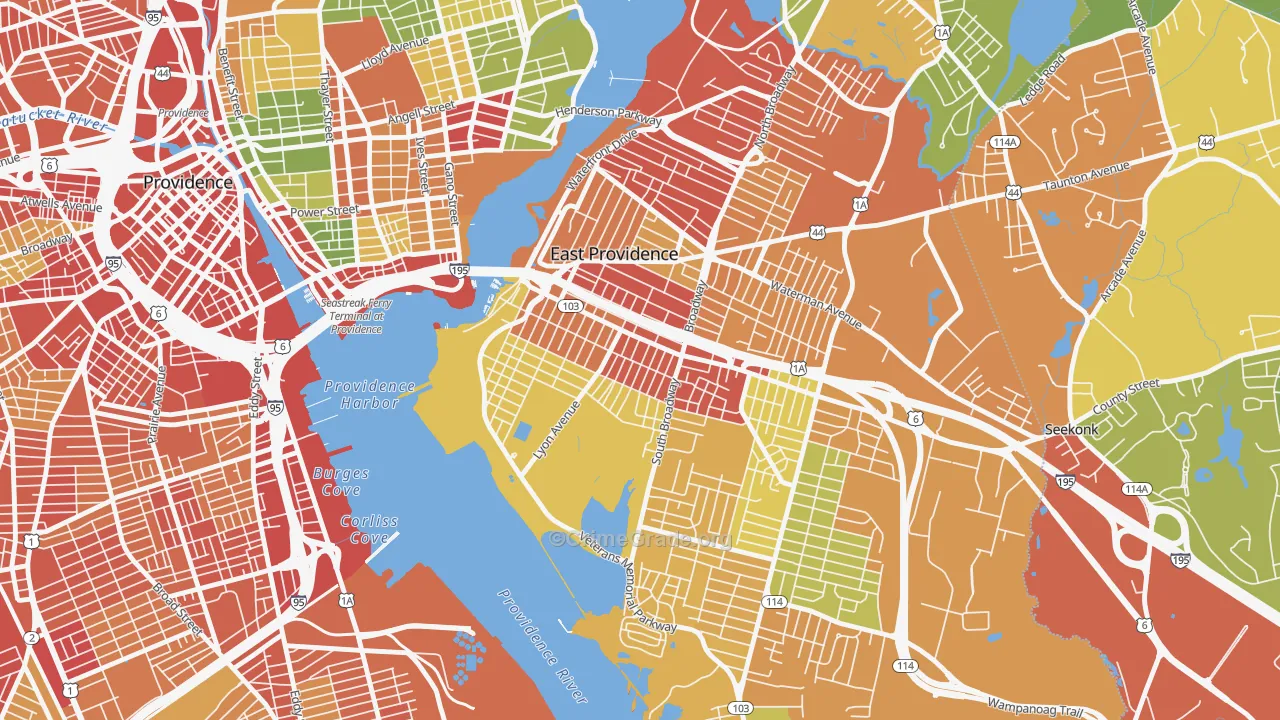 Ingrams Corner, East Providence, RI Map of Assault Rates