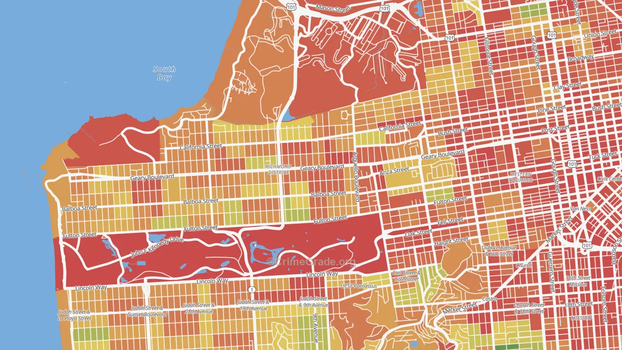 Inner Richmond, San Francisco, CA Map of Assault Rates