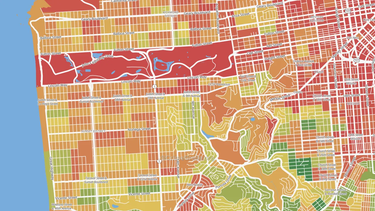 Inner Sunset, San Francisco, CA Map of Assault Rates