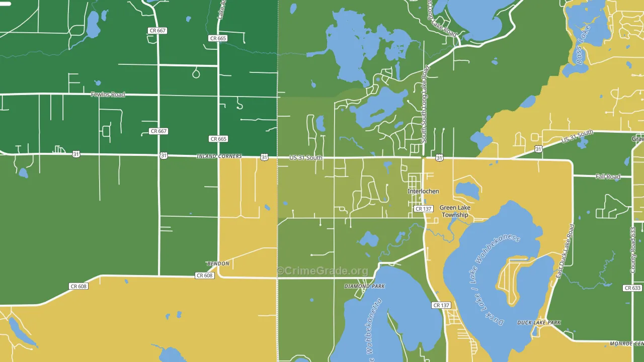 Interlochen, MI Map of Assault Rates
