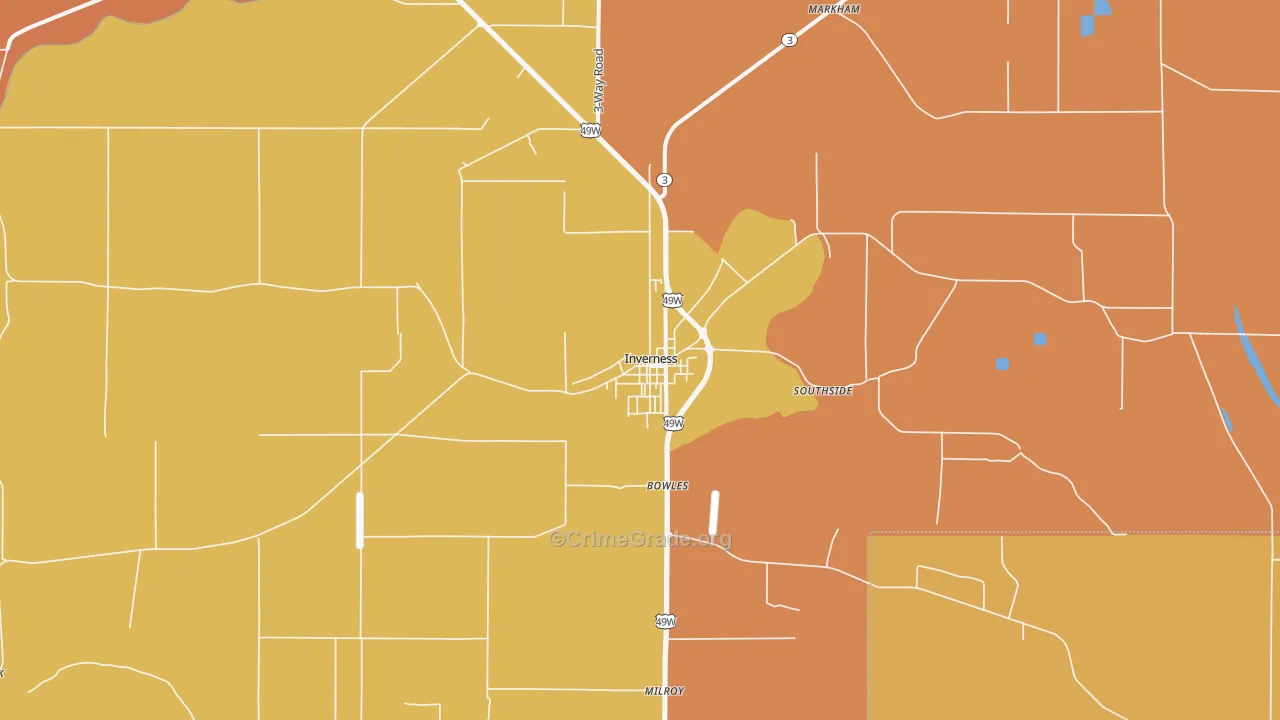 Inverness, MS Map of Assault Rates