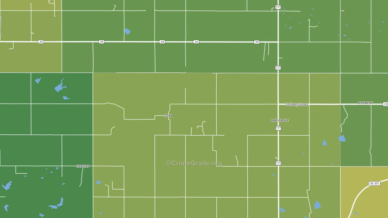 Iona, OK Map of Assault Rates
