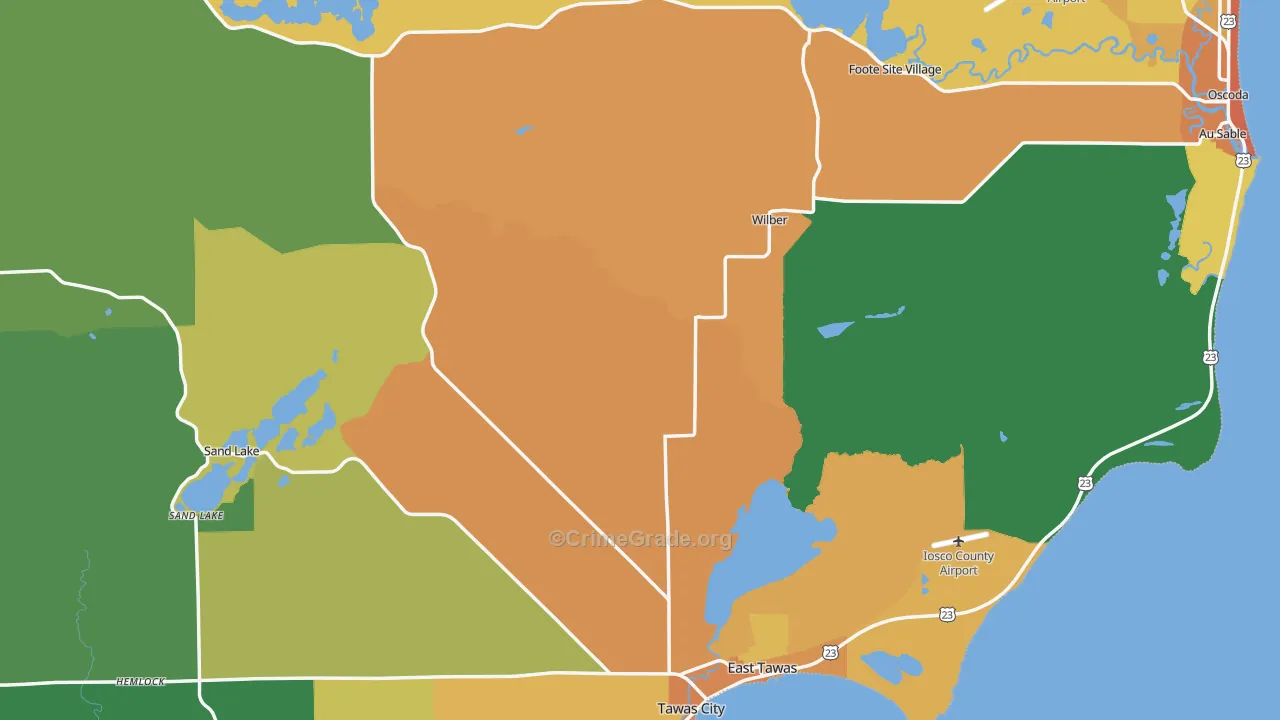 Iosco County, MI Map of Assault Rates