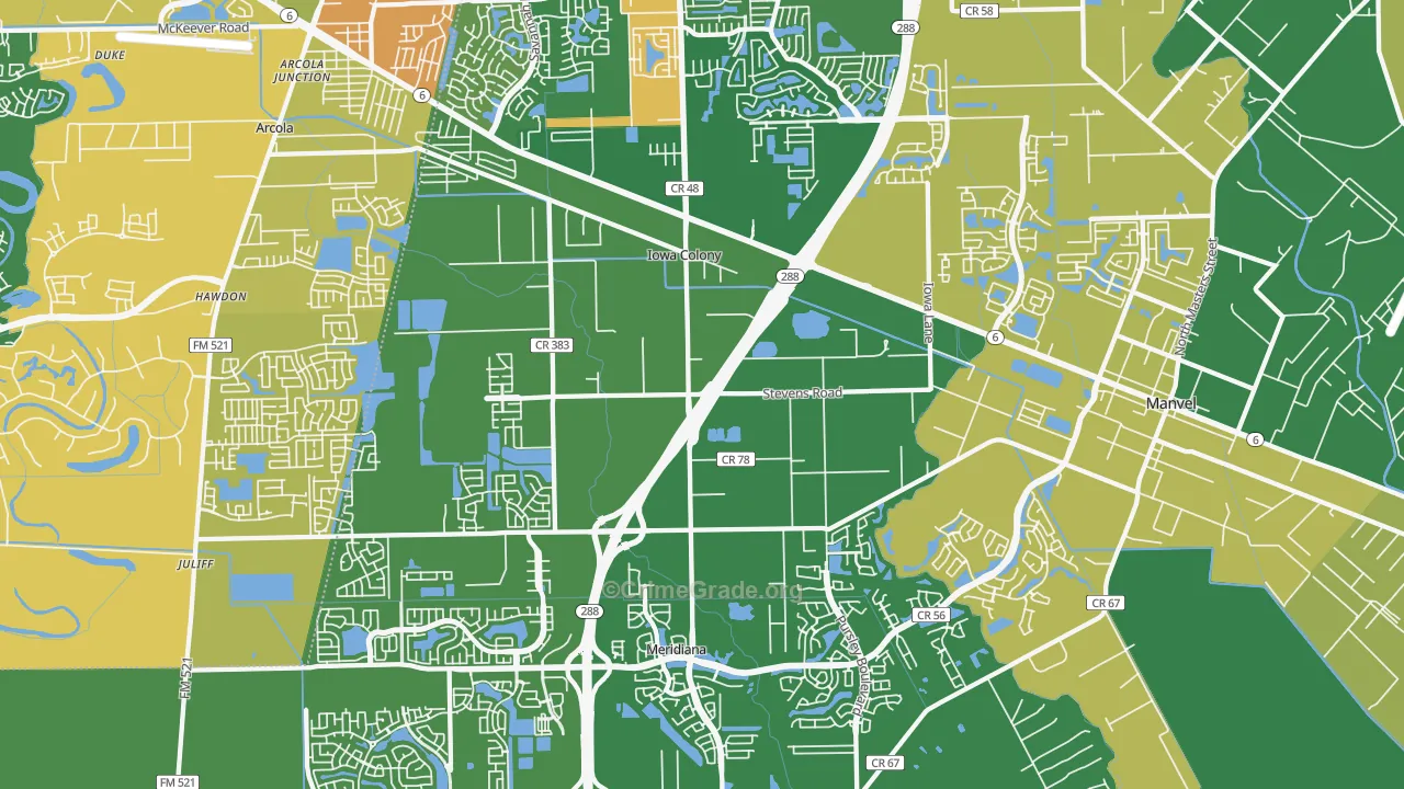 Iowa Colony, TX Map of Assault Rates